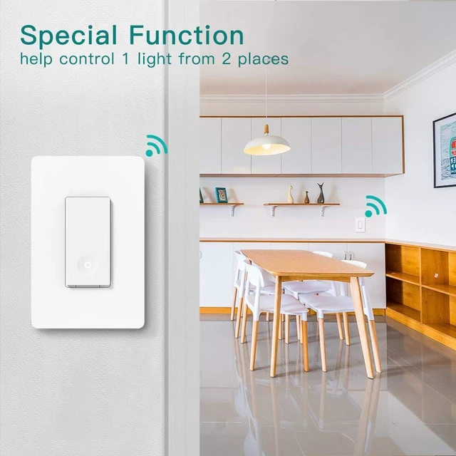 Alt view image 4 of 7 - TREATLIFE 3 Way Smart Switch, 2.4GHz WiFi Light Switch Works with Alexa and Google Home, Neutral Wire Required, Remote Control, Schedule Timer, 1 Pack, White