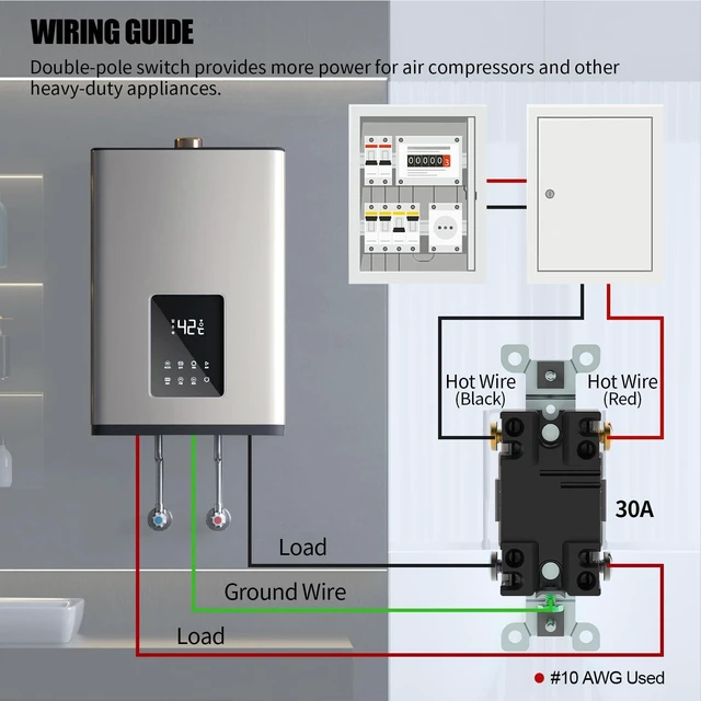 Alt view image 5 of 5 - ThunderWay 30 Amp Toggle Double-Pole Light Switch, 30A 120/277V, Self-Grounding, Industrial Grade, UL Listed, White (2PACK)