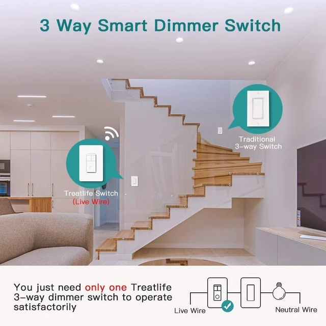 Alt view image 4 of 7 - TREATLIFE 3 Way Smart Dimmer Switch, Smart Switch Compatible with Alexa and Google Assistant, 2.4GHz WiFi Light Switch, Schedule, Neutral Wire Needed, No Hub Required, 1 Pack