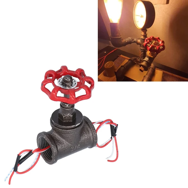 Alt view image 4 of 7 - Steampunk Lamp Switch Iron Rotating Valve 55x90mm | Red bronze iron finish, for pipe table lamps and DIY lighting, 3A 120V, quarter turn control, 3-4in type