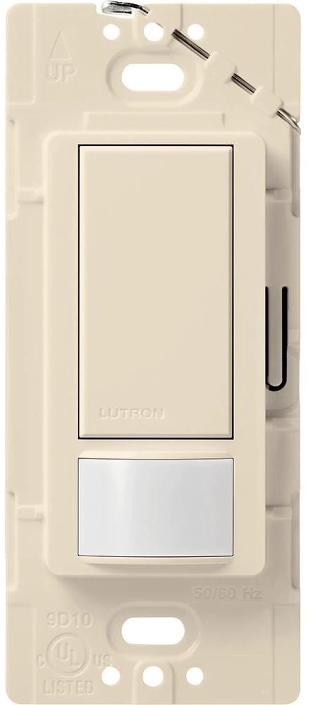 Main image of Lutron Maestro Vacancy Motion Sensor Light Switch for Bathroom, Garage, Laundry Room, and Closet, for Any Light Bulbs, Auto Off Only, Single-Pole Only, No Neutral Required, MS-VPS2-LA, Light Almond