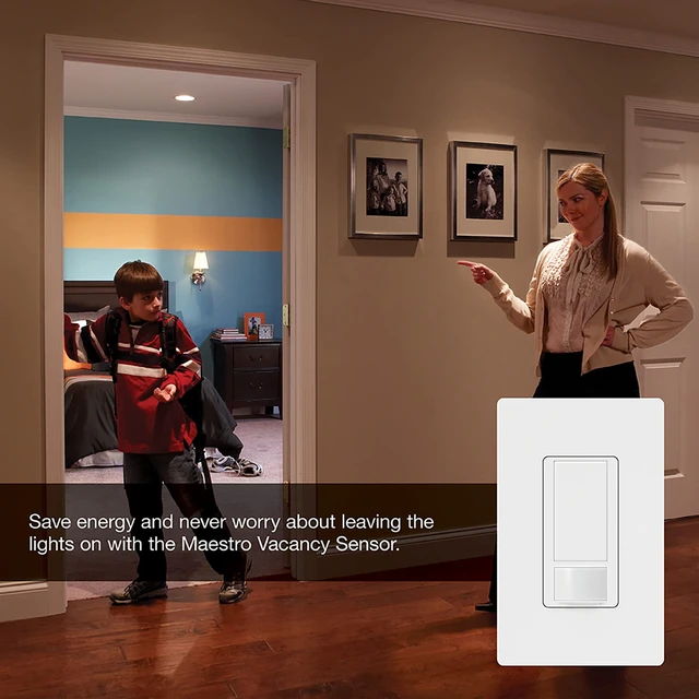 Alt view image 3 of 7 - Lutron Maestro Vacancy Motion Sensor Light Switch for Bathroom, Garage, Laundry Room, and Closet, for Any Light Bulbs, Auto Off Only, Single-Pole Only, No Neutral Required, MS-VPS2-LA, Light Almond