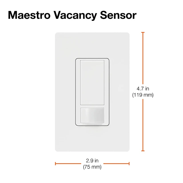 Alt view image 7 of 7 - Lutron Maestro Vacancy Motion Sensor Light Switch for Bathroom, Garage, Laundry Room, and Closet, for Any Light Bulbs, Auto Off Only, Single-Pole Only, No Neutral Required, MS-VPS2-LA, Light Almond