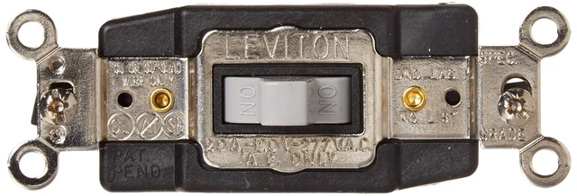 Alt view image 5 of 5 - Leviton 20 Amp, 120/277 Volt, Toggle, Double Throw, Center Off, Momentary Contact, Single-Pole AC Quiet Switch, Industrial Grade, Grounding, 1257-GY, Gray