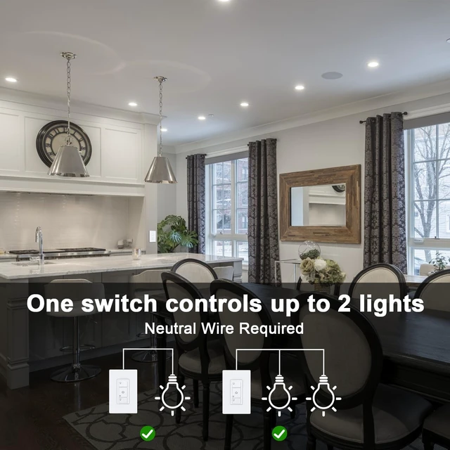 Alt view image 4 of 6 - Smart Light Switch 2 Gang, WiFi Smart Wall Switch, Inteligente Switch with Smart Life APP Control and Timing Function Compatible with Alexa, Neutral Wire Required, Single Pole