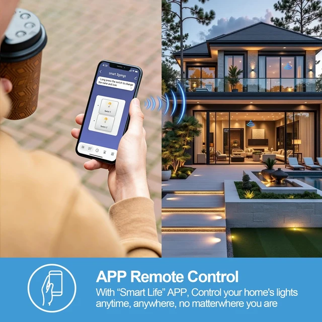 Alt view image 6 of 6 - Smart Light Switch 2 Gang, WiFi Smart Wall Switch, Inteligente Switch with Smart Life APP Control and Timing Function Compatible with Alexa, Neutral Wire Required, Single Pole