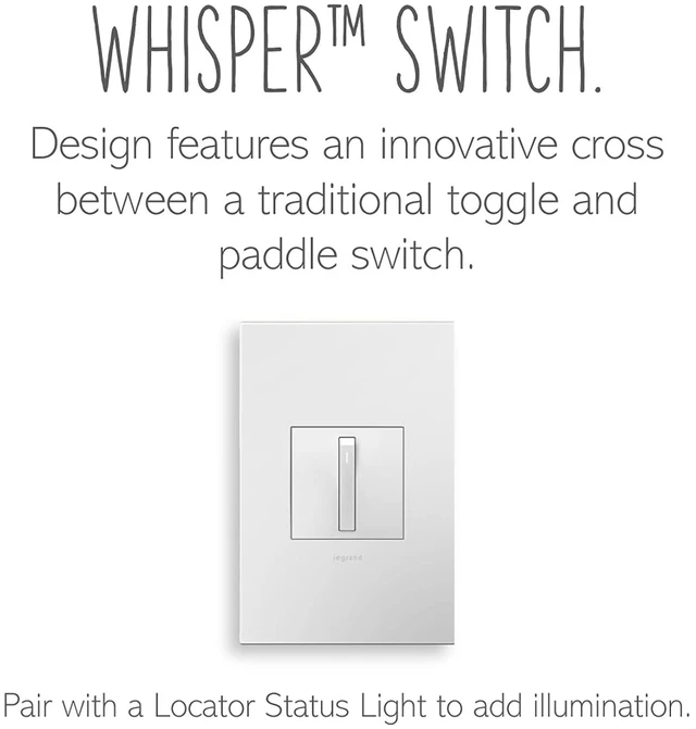 Main image of Legrand adorne 15 Amp Whisper Single-Pole 3-Way Light Switch (with Wall Plate, White, 1)