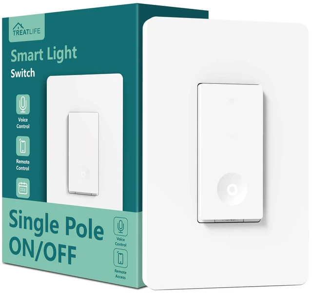 Main image of TREATLIFE Smart Light Switch, 2.4GHz WiFi Light Switch, Neutral Wire Required, Works with Alexa, Google Home and SmartThings, Single-Pole, Remote Control, FCC Listed, 1 Pack