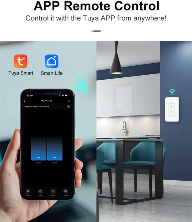 Alt view image 5 of 7 - Nexete Smart Dual Light Switch - 2 in 1 Single Pole, Remote Voice Control, Smart Life App Compatible With Alexa Google Assistant, 2.4GHz Wi-Fi, Neutral Wire Required, White