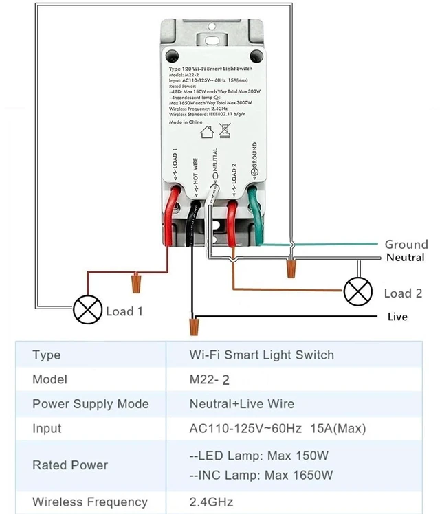 Alt view image 7 of 7 - Nexete Smart Dual Light Switch - 2 in 1 Single Pole, Remote Voice Control, Smart Life App Compatible With Alexa Google Assistant, 2.4GHz Wi-Fi, Neutral Wire Required, White