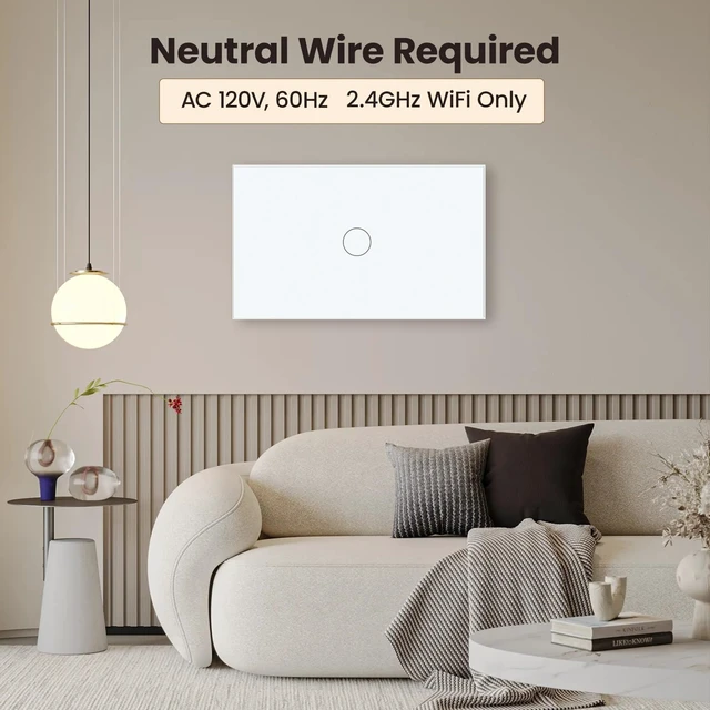 Alt view image 2 of 7 - LOUYSGEN Smart Light Switch,Neutral Wire Required,White 1 Button | 4.65 X 2.83 X 1.34 Inches,Only 2.4GHz Wi-Fi,Voice Control,APP Control,Tempered Glass Panel