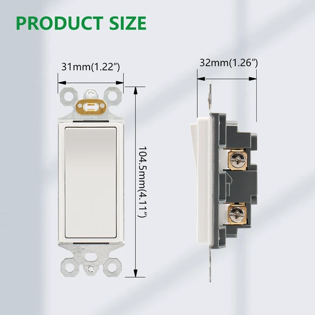 Alt view image 6 of 7 - Wengart (10-Pack) Rocker Decorator Light Switch, 15A 120/277V, Single Pole On/Off Electrical Wall Switch, Self-Grounding with Auto Ground Clip, UL Listed, High-Impact Thermoplastic, White