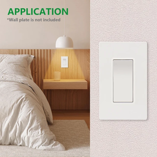 Alt view image 7 of 7 - Wengart (10-Pack) Rocker Decorator Light Switch, 15A 120/277V, Single Pole On/Off Electrical Wall Switch, Self-Grounding with Auto Ground Clip, UL Listed, High-Impact Thermoplastic, White