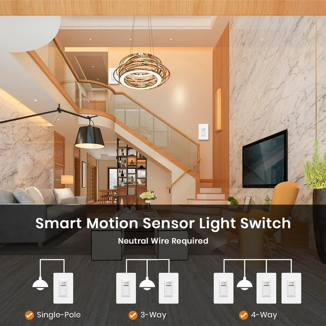 Alt view image 2 of 7 - Milfra Smart Motion Sensor Light Switch,Motion Sensor Light Switch Works with Siri Alexa and Google Home, Voice and Remote Control, Neutral Wire Required