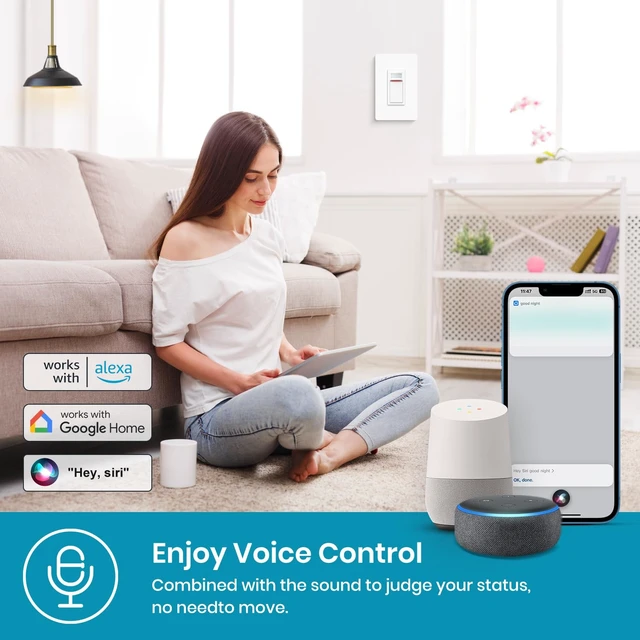 Alt view image 4 of 7 - Milfra Smart Motion Sensor Light Switch,Motion Sensor Light Switch Works with Siri Alexa and Google Home, Voice and Remote Control, Neutral Wire Required