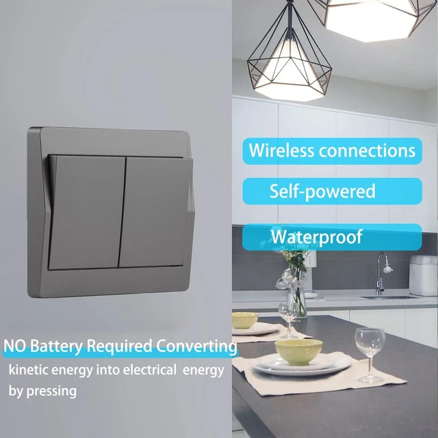 Alt view image 2 of 6 - Self-Powered Wireless Light Switch,Remote Control with 328ft Range | Kinetic Remote Wall Control Receiver Kit,Suitable for LED Lights, Ceiling Lighting Equipment,Fans