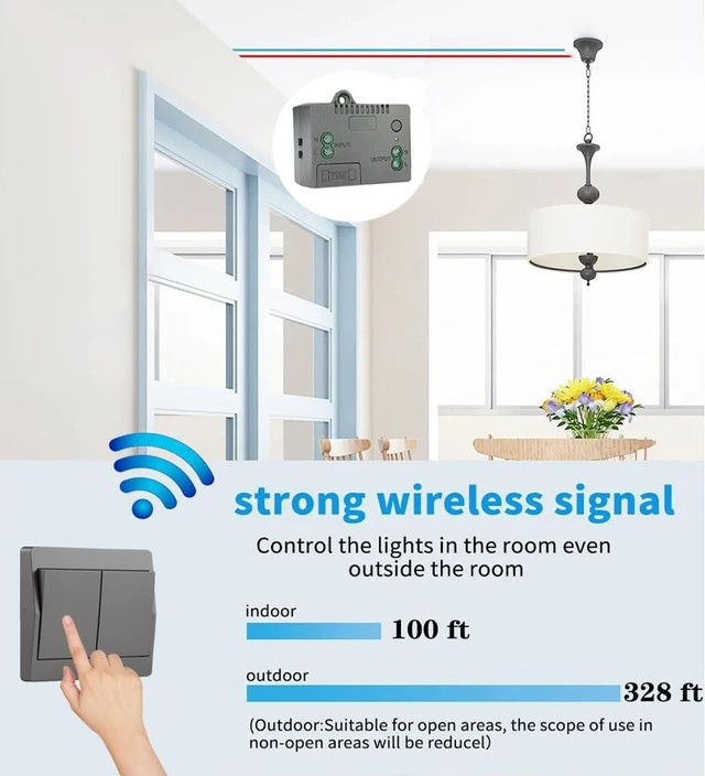 Alt view image 4 of 6 - Self-Powered Wireless Light Switch,Remote Control with 328ft Range | Kinetic Remote Wall Control Receiver Kit,Suitable for LED Lights, Ceiling Lighting Equipment,Fans