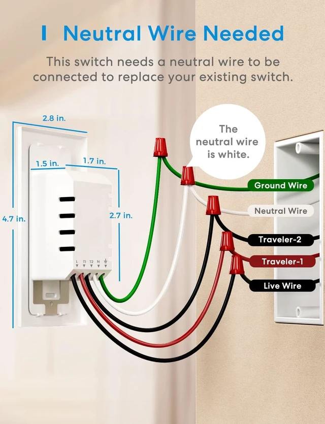 Alt view image 2 of 7 - meross Smart WiFi Switch, 3-Way/Single-Pole, HomeKit Compatible, 1 Pack | Neutral Wire Required, Scheduling & Automation, Remote & Voice Control, No Hub Needed, Works with Alexa, Google, Apple Home