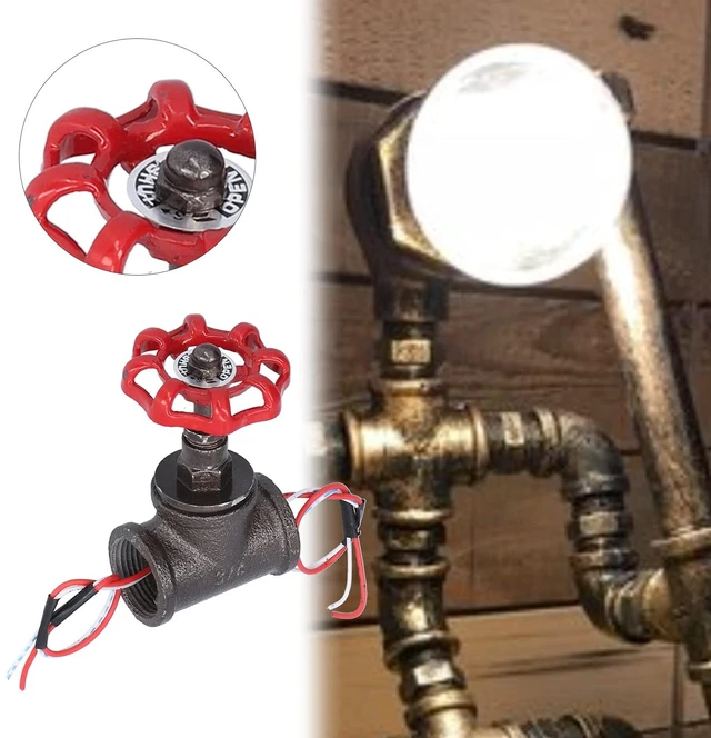 Alt view image 6 of 7 - Pipe Lamp Switch 3/4 in Stop Valve, Iron Wired | Vintage iron finish, quarter turn on off control, with electric wire, for table lamp and plumbing light