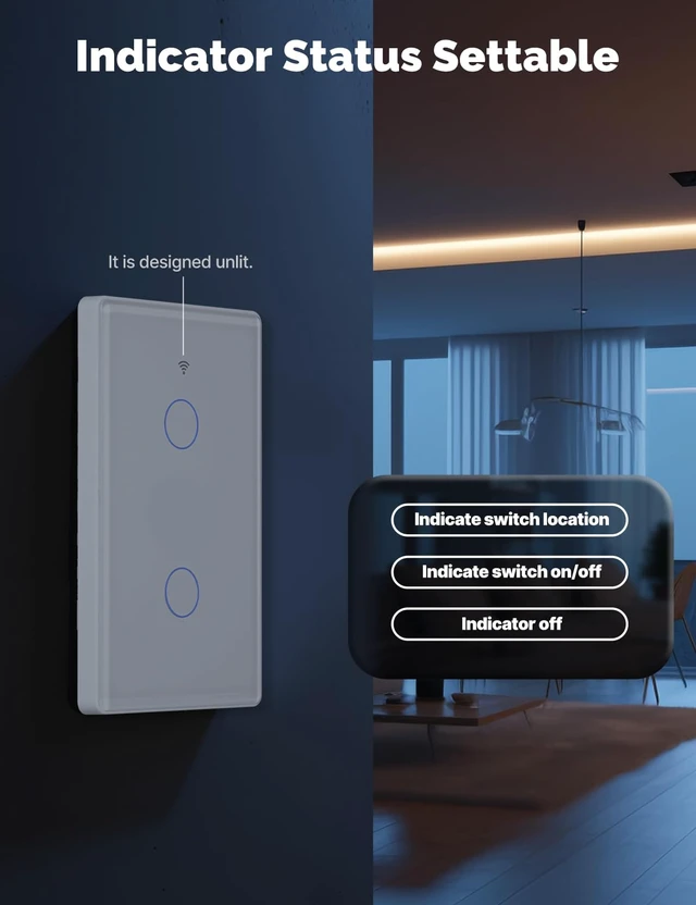 Alt view image 5 of 7 - MOES Matter Smart Light Switch, 2.5D Glass Touch, Alexa & Google, 3 Gang | Premium 2.5D Glass Panel, Matter WiFi, Apple Home, Alexa Google SmartThings, Touch Control, Timer Schedule, Neutral Wire 10A