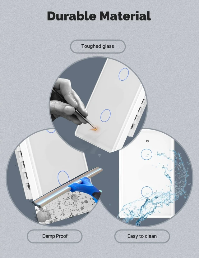 Alt view image 7 of 7 - MOES Matter Smart Light Switch, 2.5D Glass Touch, Alexa & Google, 3 Gang | Premium 2.5D Glass Panel, Matter WiFi, Apple Home, Alexa Google SmartThings, Touch Control, Timer Schedule, Neutral Wire 10A