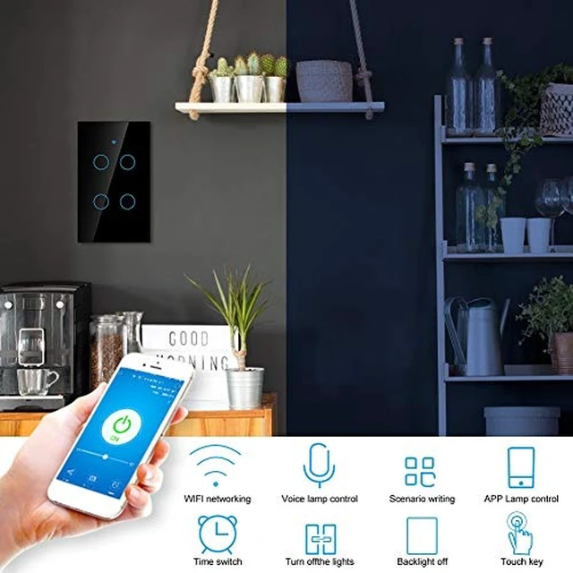 Alt view image 3 of 7 - Smart Light Switch Modern Day Light Switch, 4-Way LED Back-Lit Control Lighting from Anywhere - Easy in-Wall Installation - Compatible with , Home (US)(Black)
