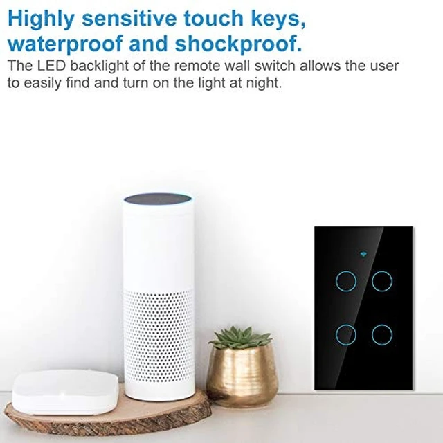 Alt view image 6 of 7 - Smart Light Switch Modern Day Light Switch, 4-Way LED Back-Lit Control Lighting from Anywhere - Easy in-Wall Installation - Compatible with , Home (US)(Black)