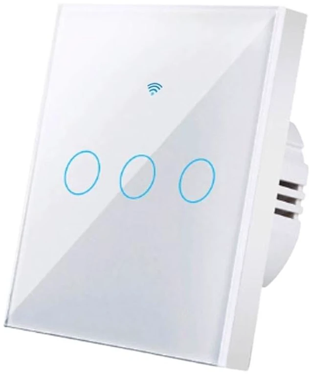 Main image of 3-Way Smart Switch Wall Light Control Touch,App Remote Control,White | 3-Way WiFi BT 433MHz RF Tuya App control, Alexa Google voice, no hub, tempered glass touch panel for home indoor lights