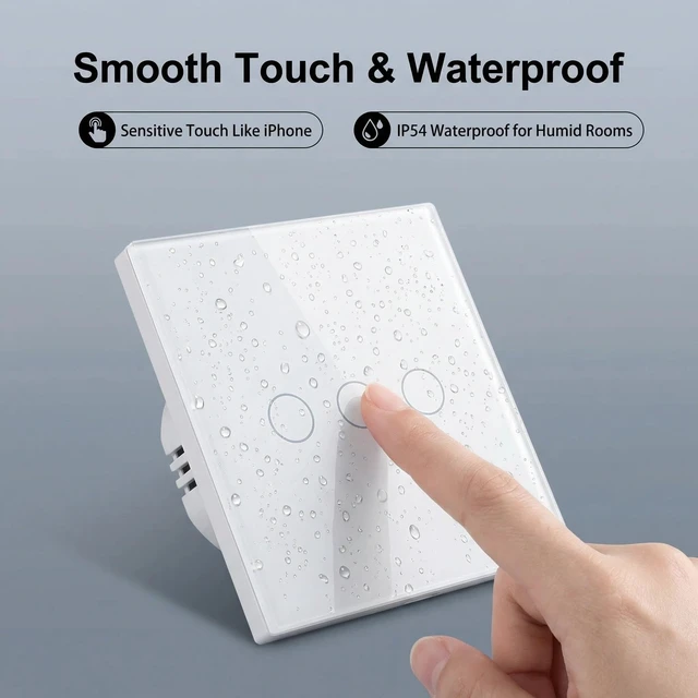 Alt view image 2 of 7 - 3-Way Smart Switch Wall Light Control Touch,App Remote Control,White | 3-Way WiFi BT 433MHz RF Tuya App control, Alexa Google voice, no hub, tempered glass touch panel for home indoor lights