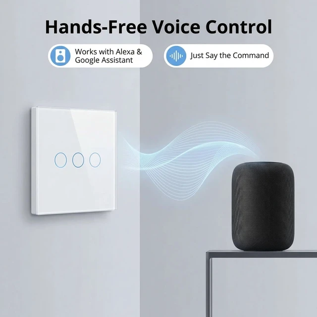 Alt view image 4 of 7 - 3-Way Smart Switch Wall Light Control Touch,App Remote Control,White | 3-Way WiFi BT 433MHz RF Tuya App control, Alexa Google voice, no hub, tempered glass touch panel for home indoor lights