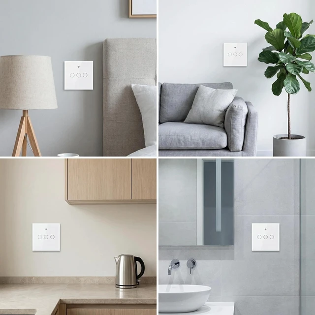Alt view image 7 of 7 - 3-Way Smart Switch Wall Light Control Touch,App Remote Control,White | 3-Way WiFi BT 433MHz RF Tuya App control, Alexa Google voice, no hub, tempered glass touch panel for home indoor lights