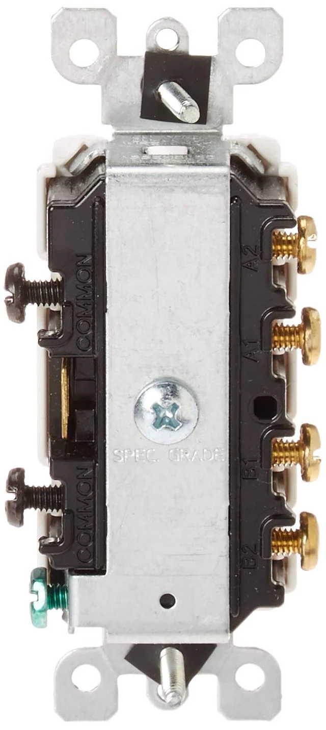 Alt view image 3 of 5 - Leviton 20 Amp, 120/277 Volt, Decora 3-Way / 3-Way AC Combination Switch, Commercial Grade, Grounding, 5640-W, White