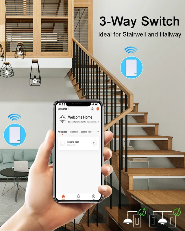 Alt view image 6 of 7 - Thinkbee Smart Light Switch 2.4GHz WiFi Wireless Switch Kit, 1000W LED Load | Compatible with Alexa, Google Assistant and IFTTT, Outdoor 984ft Indoor 656ft Remote Control, No Hub Required,Ceiling Lamp