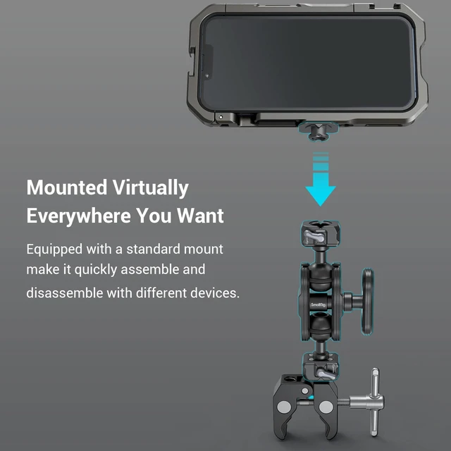 Alt view image 5 of 7 - SmallRig Quick Release Ballhead Magic Arm 360° Rotation Articulating Arm | with 1/4" Screw, Drop-in HawkLock Camera Clamp for Field Monitor, Camera, Light, Max Load of 5kg, Aluminum Alloy - 3515C