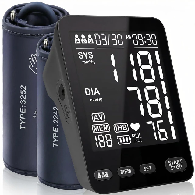 Main image of Yomseayo Blood Pressure Monitor, Automatic Upper Arm, 3 Users 199 Memory | 2 Cuff(9-17&13-21in), Large LCD, One-Press Start, Time/Date Record, 35s Quick Results, Daily Use, Battery/USB-C Power