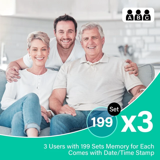 Alt view image 3 of 7 - Yomseayo Blood Pressure Monitor, Automatic Upper Arm, 3 Users 199 Memory | 2 Cuff(9-17&13-21in), Large LCD, One-Press Start, Time/Date Record, 35s Quick Results, Daily Use, Battery/USB-C Power