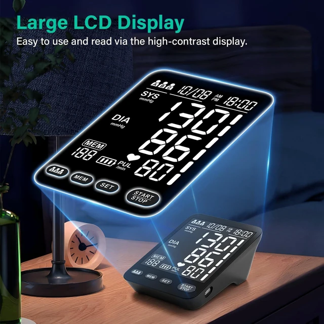Alt view image 4 of 7 - Yomseayo Blood Pressure Monitor, Automatic Upper Arm, 3 Users 199 Memory | 2 Cuff(9-17&13-21in), Large LCD, One-Press Start, Time/Date Record, 35s Quick Results, Daily Use, Battery/USB-C Power