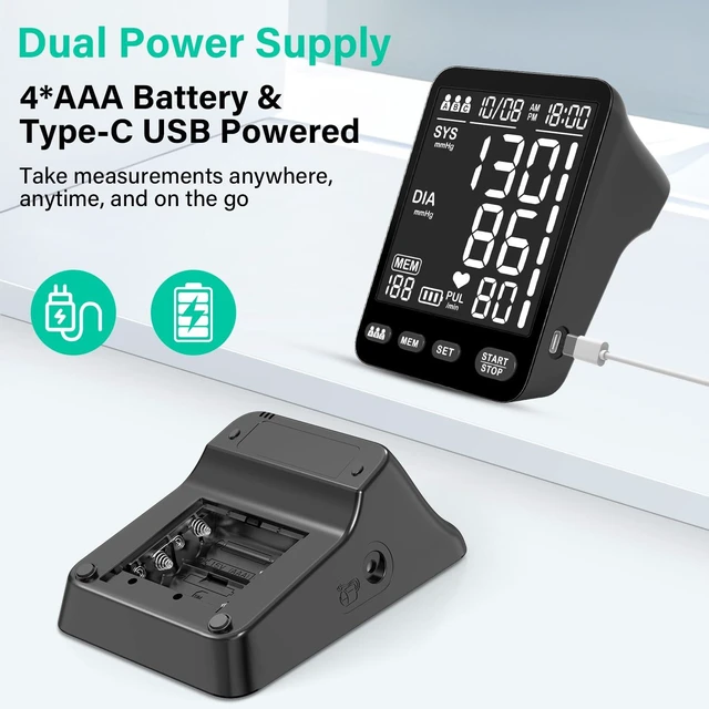Alt view image 5 of 7 - Yomseayo Blood Pressure Monitor, Automatic Upper Arm, 3 Users 199 Memory | 2 Cuff(9-17&13-21in), Large LCD, One-Press Start, Time/Date Record, 35s Quick Results, Daily Use, Battery/USB-C Power