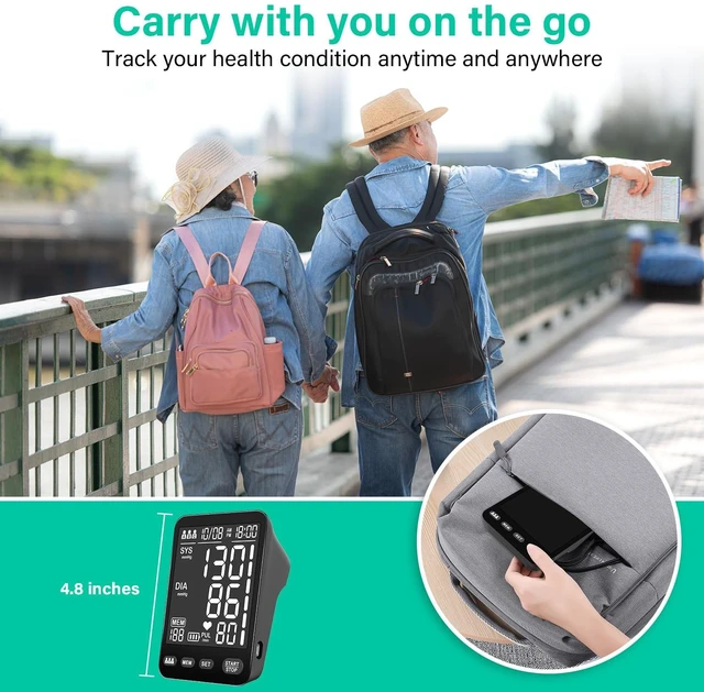 Alt view image 7 of 7 - Yomseayo Blood Pressure Monitor, Automatic Upper Arm, 3 Users 199 Memory | 2 Cuff(9-17&13-21in), Large LCD, One-Press Start, Time/Date Record, 35s Quick Results, Daily Use, Battery/USB-C Power