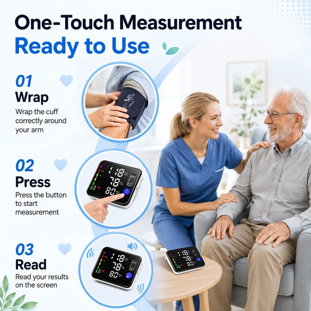 Alt view image 6 of 7 - Blood Pressure Monitor Rechargeable Upper Arm, Large Screen, Black | Clinically Accurate, Adjustable 8.7"-16.5" BP Cuff, 2x120 Memory, Voice Guidance, Irregular Heartbeat Alert, Easy for Seniors