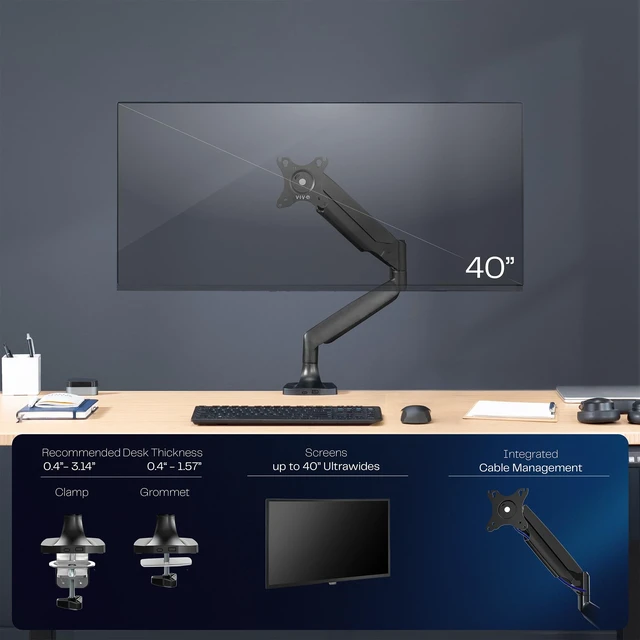 Alt view image 4 of 7 - VIVO Premium Aluminum Heavy Duty Single Monitor Arm for Ultrawide Monitor up to 40 inches and 30 lbs, Desk Mount Stand, Pneumatic Height, Max VESA 100x100, Black, STAND-V110Q