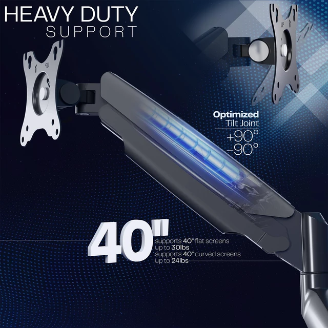 Alt view image 5 of 7 - VIVO Premium Aluminum Heavy Duty Single Monitor Arm for Ultrawide Monitor up to 40 inches and 30 lbs, Desk Mount Stand, Pneumatic Height, Max VESA 100x100, Black, STAND-V110Q