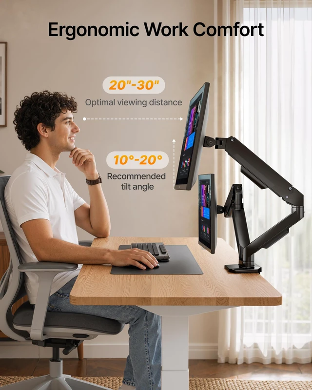 Alt view image 6 of 7 - monTEK Dual Monitor Mount Monitor Arms for 17-32" Screen | Aluminum Monitor Desk Mount for 2 Monitors, Holds 19.8 Lbs Per Arm, Full Motion, 75/100 VESA, Clamp/Grommet Mount