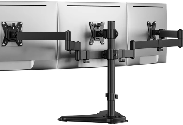 Main image of HUANUO Triple Monitor Stand for 13-27 Inch Screens, 3 Monitor Mount | Free Standing & Grommet Base, 40% Thicker Pole, Larger Base, Tilt, Swivel, Rotation, Holds up to 22 lbs, VESA 75x75/100x100mm