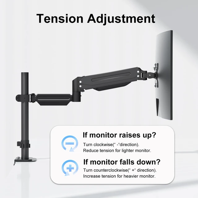 Alt view image 4 of 7 - suptek Single Monitor Arm for Desk Mount Stand,Adjustable Monitor Arm for 17 to 32 inch Screen, Support Weight up to 22lbs, Mounting Holes 75x75mm to 100x100mm, ,Pneumatic Pole Mount Arm Black