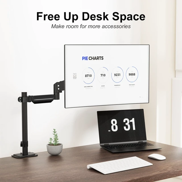 Alt view image 7 of 7 - suptek Single Monitor Arm for Desk Mount Stand,Adjustable Monitor Arm for 17 to 32 inch Screen, Support Weight up to 22lbs, Mounting Holes 75x75mm to 100x100mm, ,Pneumatic Pole Mount Arm Black