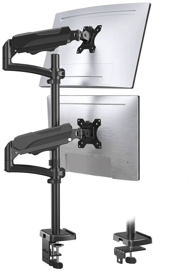 Main image of ErgoFocus Vertical Dual Monitor Mount Fit up to 32", Stacked Monitor Stand for 2 Computer Screens, Gas Spring Full Motion Adjustable Tall Display Desk Mount, Each Arm Holds up to 17.6lbs, VESA Mount
