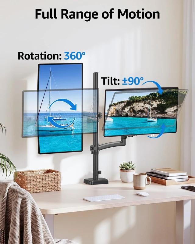 Alt view image 4 of 7 - ErgoFocus Vertical Dual Monitor Mount Fit up to 32", Stacked Monitor Stand for 2 Computer Screens, Gas Spring Full Motion Adjustable Tall Display Desk Mount, Each Arm Holds up to 17.6lbs, VESA Mount