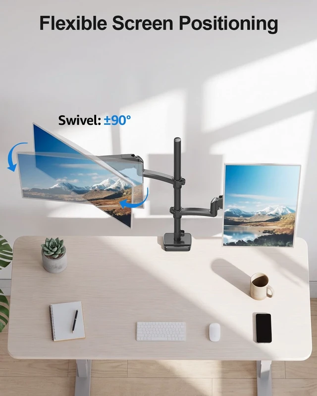 Alt view image 5 of 7 - ErgoFocus Vertical Dual Monitor Mount Fit up to 32", Stacked Monitor Stand for 2 Computer Screens, Gas Spring Full Motion Adjustable Tall Display Desk Mount, Each Arm Holds up to 17.6lbs, VESA Mount