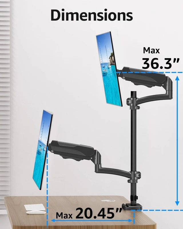 Alt view image 6 of 7 - ErgoFocus Vertical Dual Monitor Mount Fit up to 32", Stacked Monitor Stand for 2 Computer Screens, Gas Spring Full Motion Adjustable Tall Display Desk Mount, Each Arm Holds up to 17.6lbs, VESA Mount